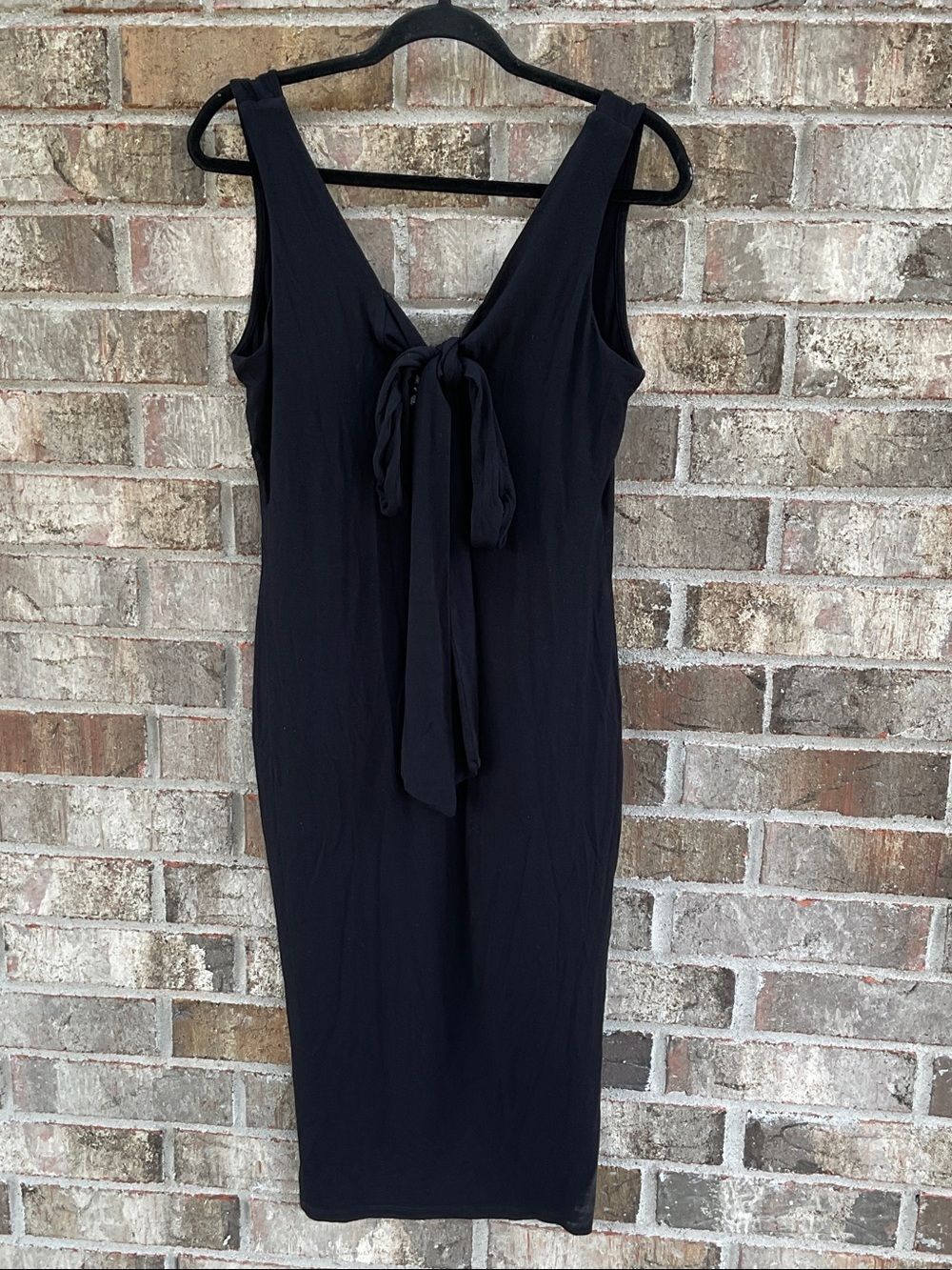 Take 50% OFF- ASOS Classic Black Tie-Front Midi Dress, Size-10 - Picture 3 of 10